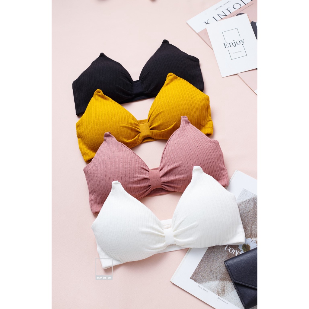 Áo lót không gọng mút mỏng kiểu nơ dễ thương màu trơn nâng ngực tự nhiên BOM SISTER BR308 | BigBuy360 - bigbuy360.vn