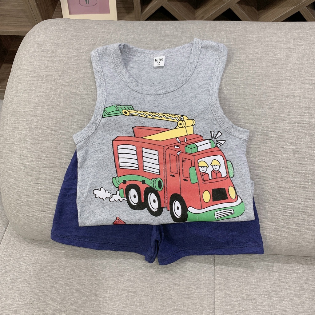 Bộ Ba Lỗ, Bộ Sát Nách Bé Trai Ô Tô Thun Cotton Co Dãn, Thấm Hút Mồ Hôi, Mềm Mát Cho Bé 8-18Kg B1020