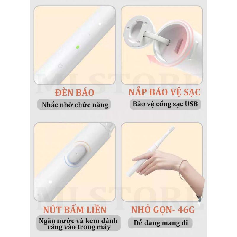 [CHÍNH HÃNG] Bàn chải điện Xiaomi Mijia T100 bảo vệ nướu, pin sạc, kháng nước IPX7