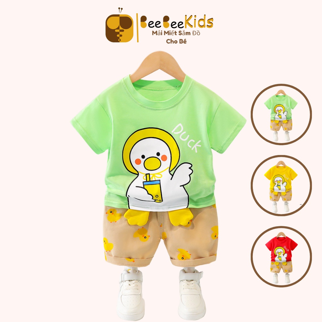 Quần Áo Bé Trai Mùa Hè, Bộ Cộc Tay Cho Bé Hình Con Vịt Thời Trang Vải Cotton Thoáng Mát Trẻ Em 8-18kg BEEBEEKIDS