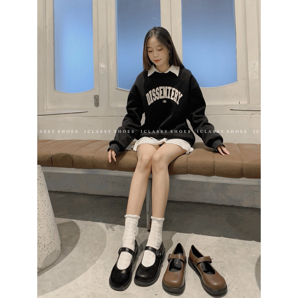 Giày Lolita Ulzzang Vintage, Giày Oxford Da Mềm Cao Cấp Mũi Tròn Khóa Cài Dây Mảnh Đế Dày 1cm, Hàn Quốc - Iclassy_shoes