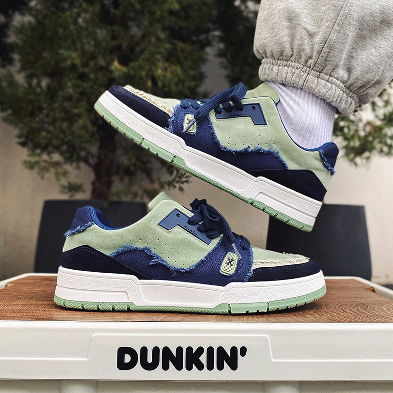 Giày thể thao nam cổ thấp phong cách Harajuku màu xanh lá cây vải rách cực chất bản đẹp full box bill