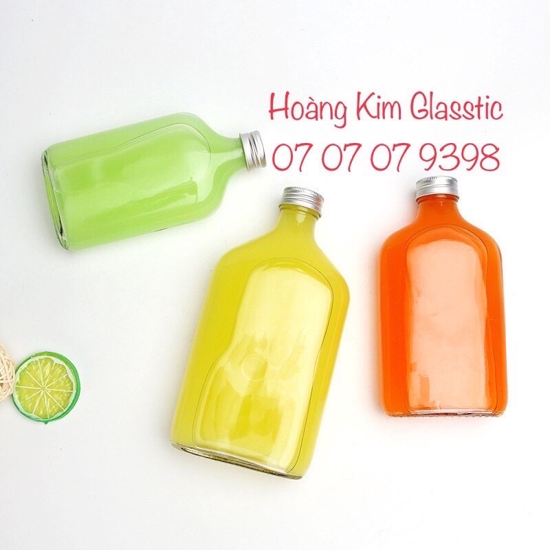 CHAI THUỶ TINH DẸP 350ml CỔ CAO NẮP NHÔM BẠC