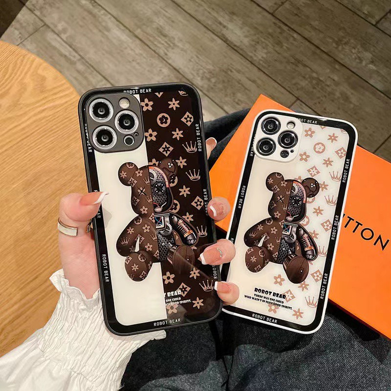 Ốp điện thoại mặt kính in logo LV/gấu cho iphone 13 Pro Max i13 13pro 11 Pro Max i11 iX XS XR Xs MAX 7plus 8plus 7 PLUS 8 PLUS 12Pro 12 Pro Max