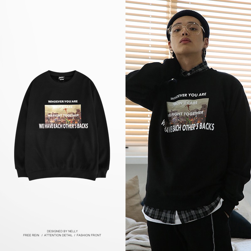 [Mã WASTMAY giảm 15% tối đa 30K đơn 150K] [NY1269] Áo nỉ dài tay cổ tròn in hình Trận Chiến (NELLY)