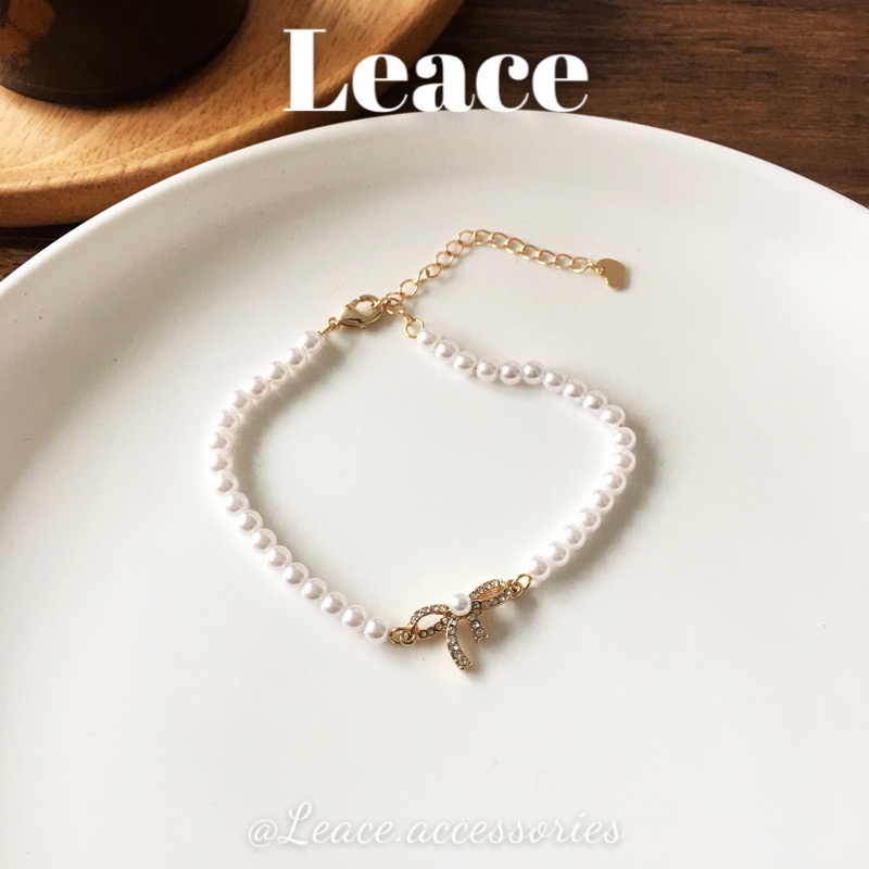 Vòng tay nữ, lắc tay ngọc trai nhân tạo mặt nơ đính đá BL012 Leace.accessories