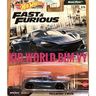 freeship Xe mô hình Hot Wheels Premium Fast & Furious Euro Fast Series McLaren 720S GPK54, bánh cao su.