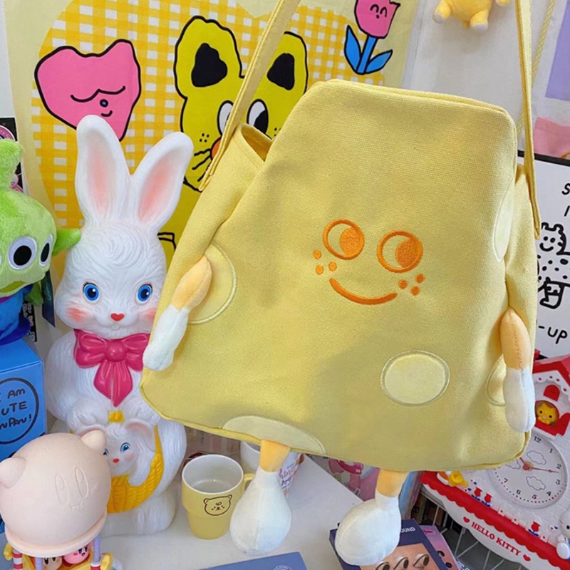 IELGY Túi đeo vai IELGY bằng canvas màu vàng sức chứa lớn dễ thương dành cho nữ