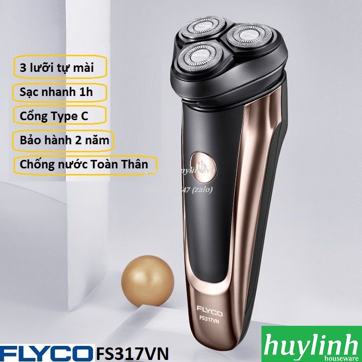 Máy cạo râu Flyco FS317 - Sạc nhanh 1h + 3 lưỡi + chống nước