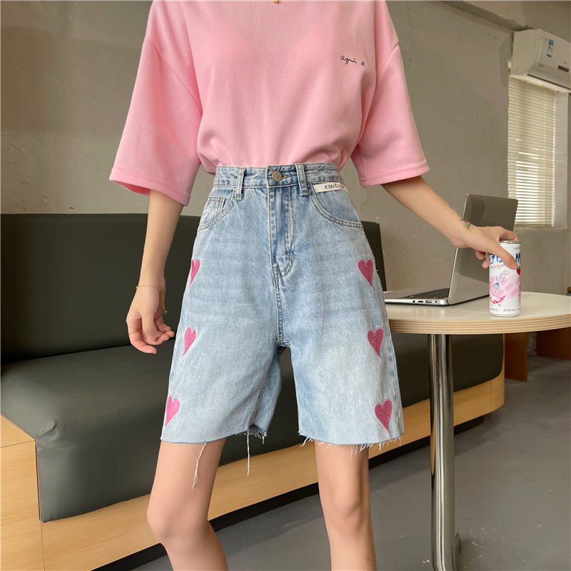 Quần short jeans denim lưng cao thời trang Hàn Quốc cho nữ