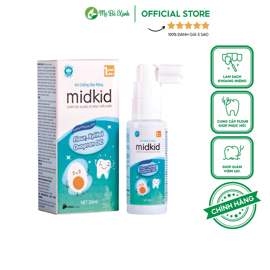 Xịt Chống Sâu Răng Midkid chính hãng - bảo vệ men răng chắc khoẻ, ngừa ố vàng (dành cho bé từ 1 tuổi)