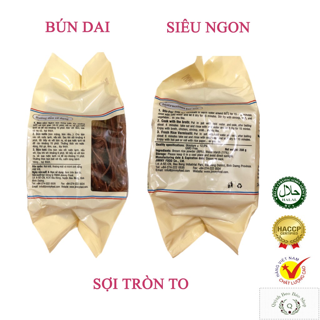 Bún gạo lứt Jimmy 250g, bún gạo lức thực dưỡng, Eatclean, giảm cân, điều hòa đường huyết