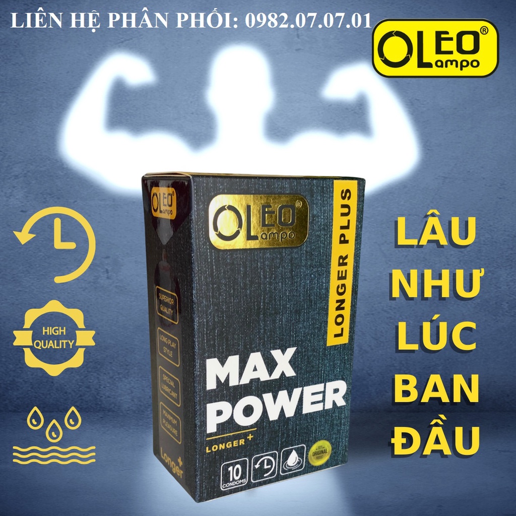 Bao Cao Su Cao Cấp OLeo Lampo Max Power 10 Cái - Bao Cao Su Gân Gai Tăng Cường Gel, Kéo Dài Quan Hệ, Hương Dâu Quyến Rũ