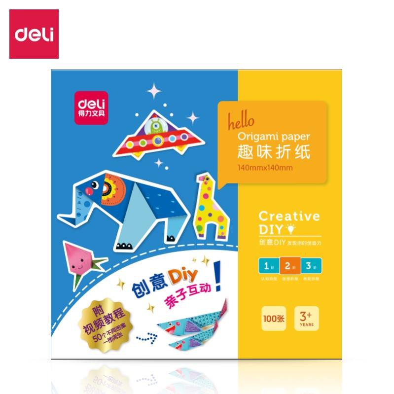 Bộ 50/100 tờ giấy thủ công origami Deli - In sẵn họa tiết kèm sách hướng dẫn, rèn luyện sự khéo léo cho bé - 74817/74818