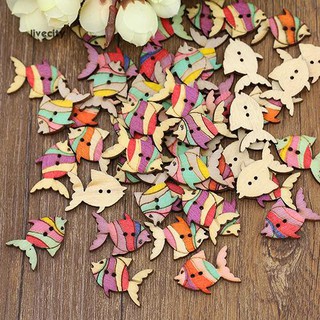 Bộ 50 nút áo 2 lỗ hình cá bằng gỗ