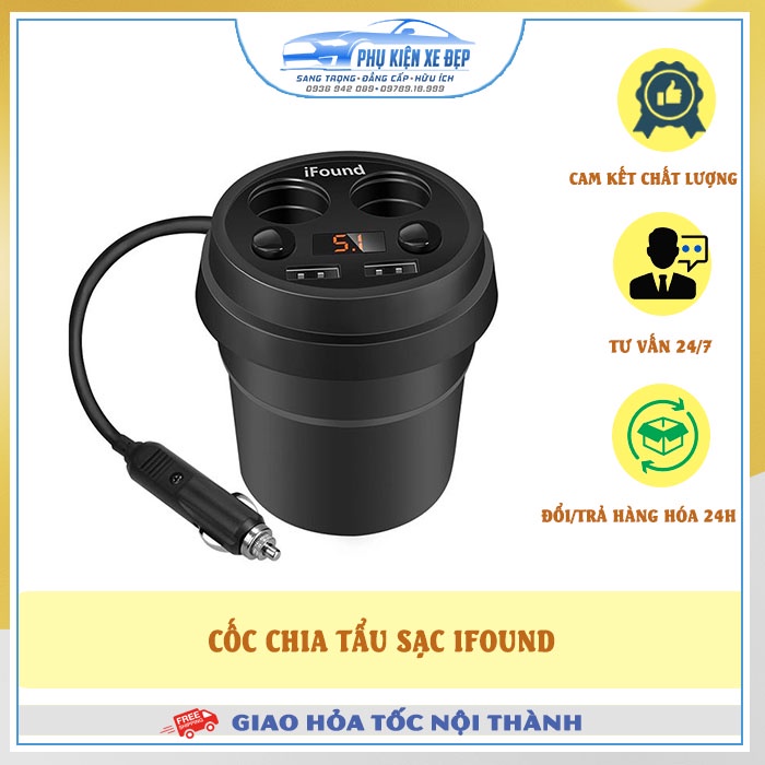 Bộ chia tẩu sạc ⚡FREESHIP⚡ cốc Ifound trên ô tô