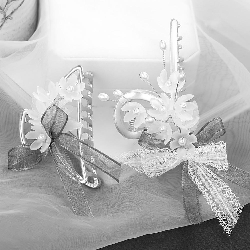 Kẹp Tóc Càng Cua Đính Nơ Họa Tiết Hình Học Phối Ren Hoa Phong Cách Trung Hoa Cổ Điển Thanh Lịch Dành Cho Bạn Nữ