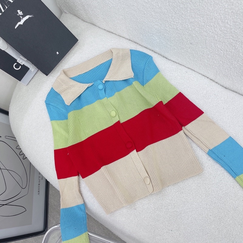 Áo Len Nữ Hàn Quốc VAYO Áo Len Tay Dài Nữ Cổ Bẻ Thời Trang Quảng Châu Dáng Ôm Kẻ Sọc Nhiều Màu Dưới 53kg | BigBuy360 - bigbuy360.vn