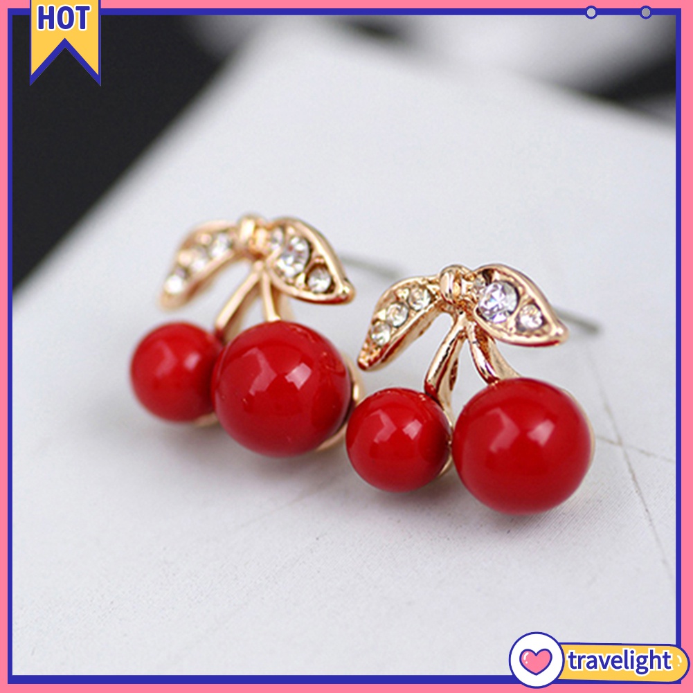 Hoa Tai Hình Quả Cherry Đính Đá Nhân Tạo Thời Trang