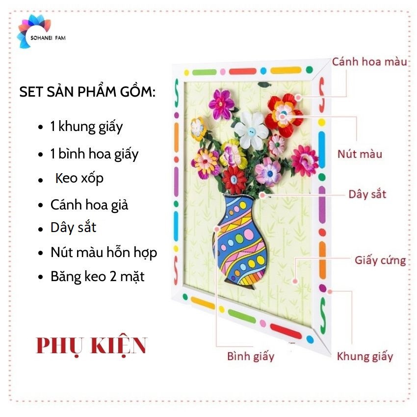 Tự Làm Khung Giấy Bình Cắm Hoa Handmade Cho Trẻ Em -SOHANEI FAM -Đồ Chơi Thủ Công, Quà Tặng Ngày Của Mẹ...