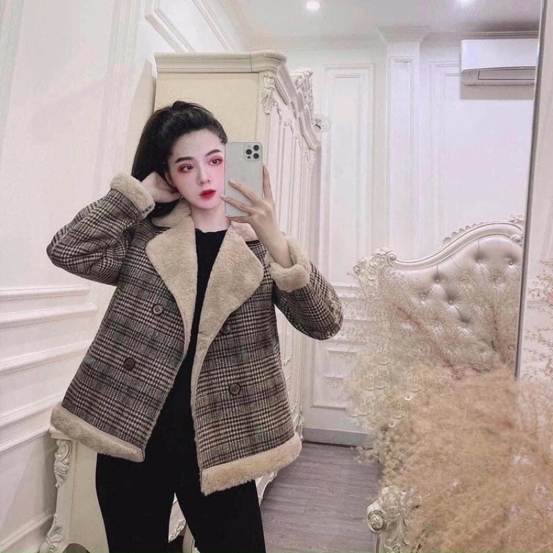 Áo khoác dạ kẻ LÔNG  siêu đẹp👌👌