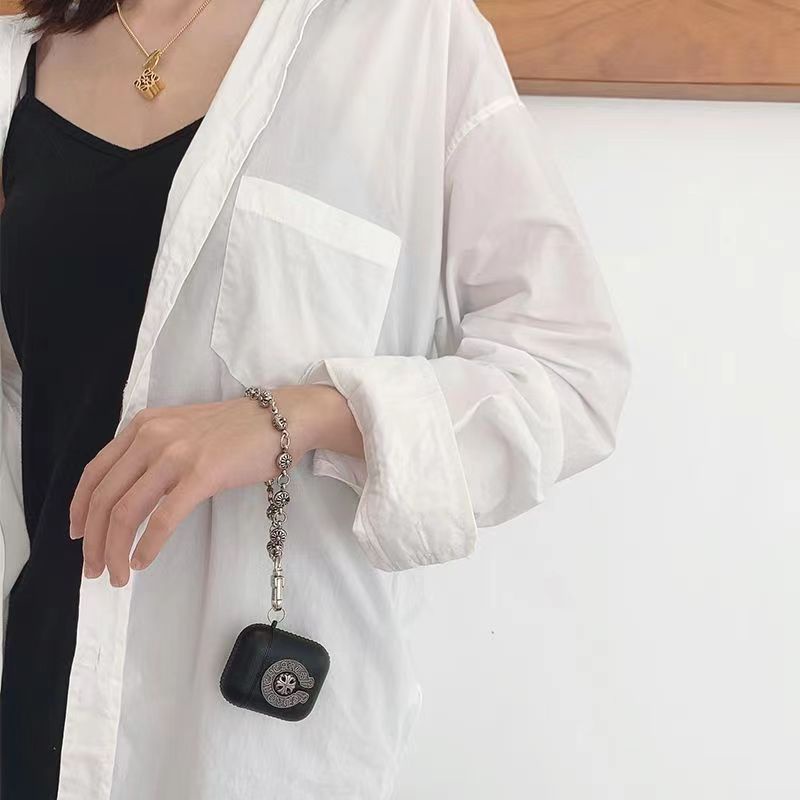 Vỏ Bảo Vệ Hộp Sạc Tai Nghe bluetooth Không Dây Airpods 1 2 3 pro Bằng Da Handmade Họa Tiết Thánh Giá Bằng Kim Loại
