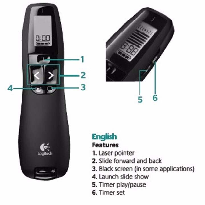 BÚT TRINH CHIẾU CAO CẤP LOGITECH R400  Giá Rẻ WiLdShop88 ( MàuNgẫu Nhiên )