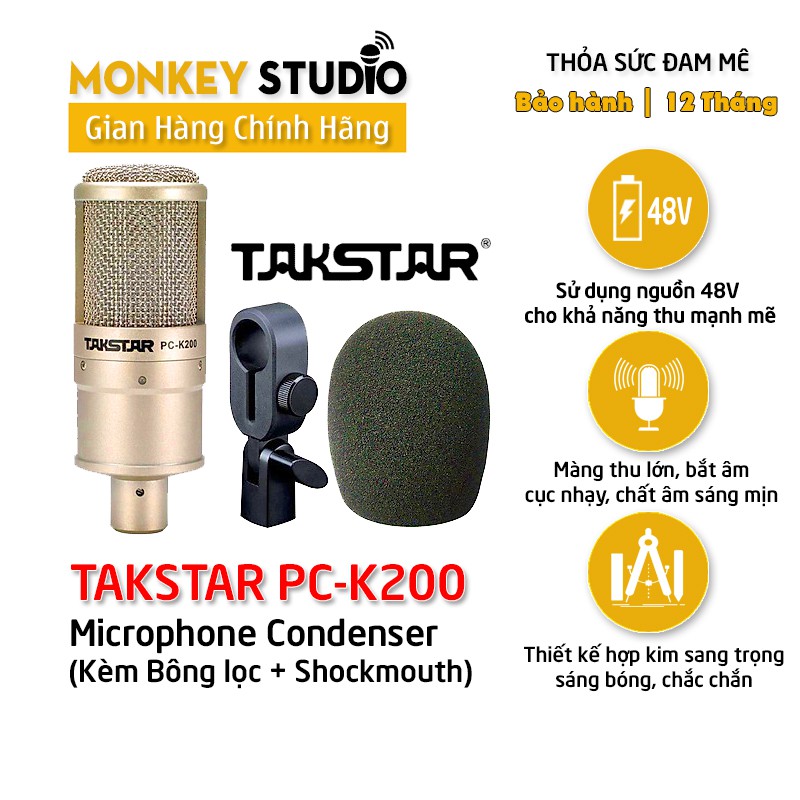 Mic thu âm Takstar PC-K200 ⚡ BH 1 NĂM ⚡ Chính Hãng Cho Thu Âm Hát Livestream Phòng Thu Chuyên Nghiệp Âm Thanh Sống Động