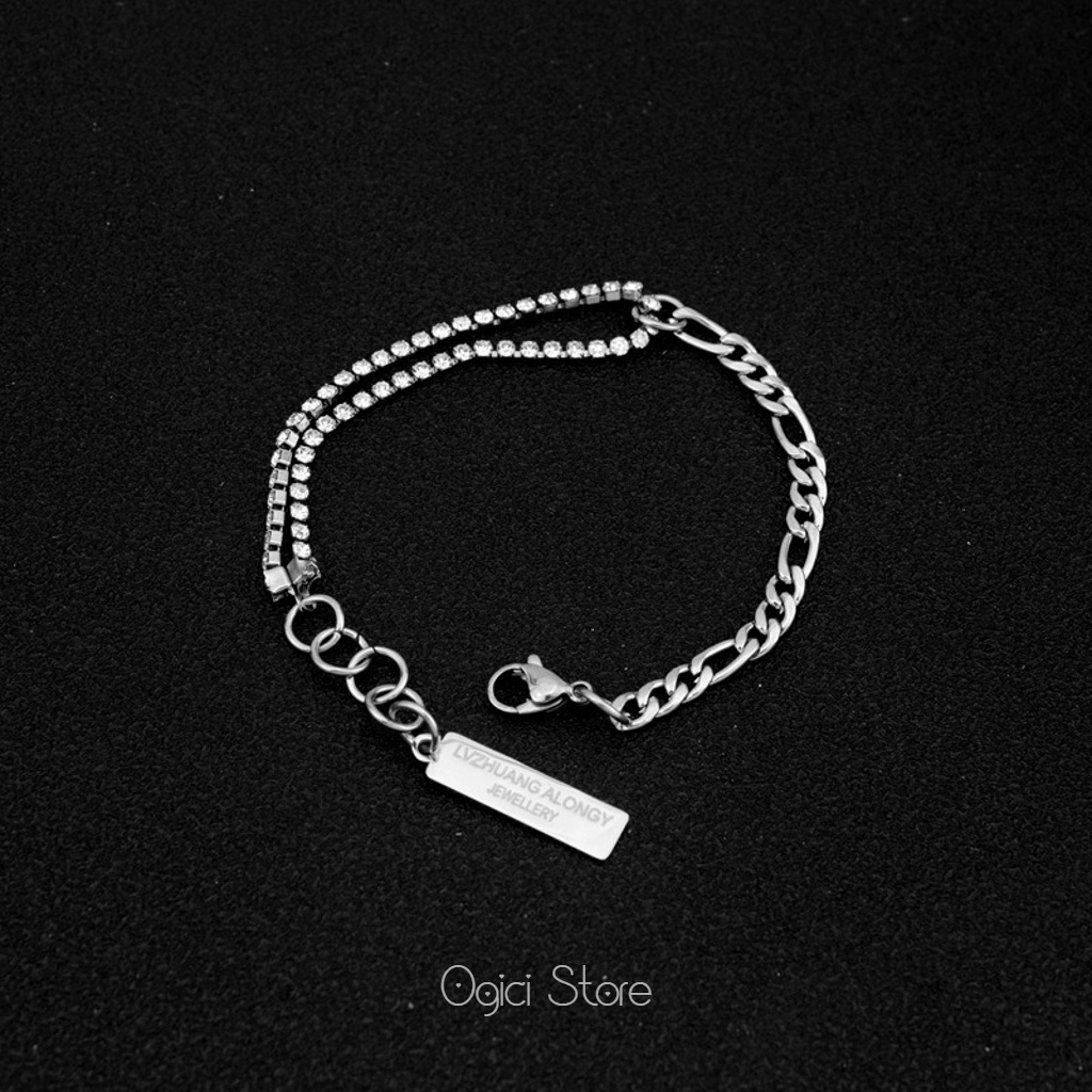 Vòng tay nam nữ titan thời trang, Lắc tay hàn quốc đính đá phong cách sang trọng thanh lịch, Cá tính, Unisex