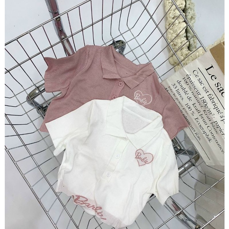 Áo cổ bẻ thêu chữ BARBIE dễ thương A15 ❤️