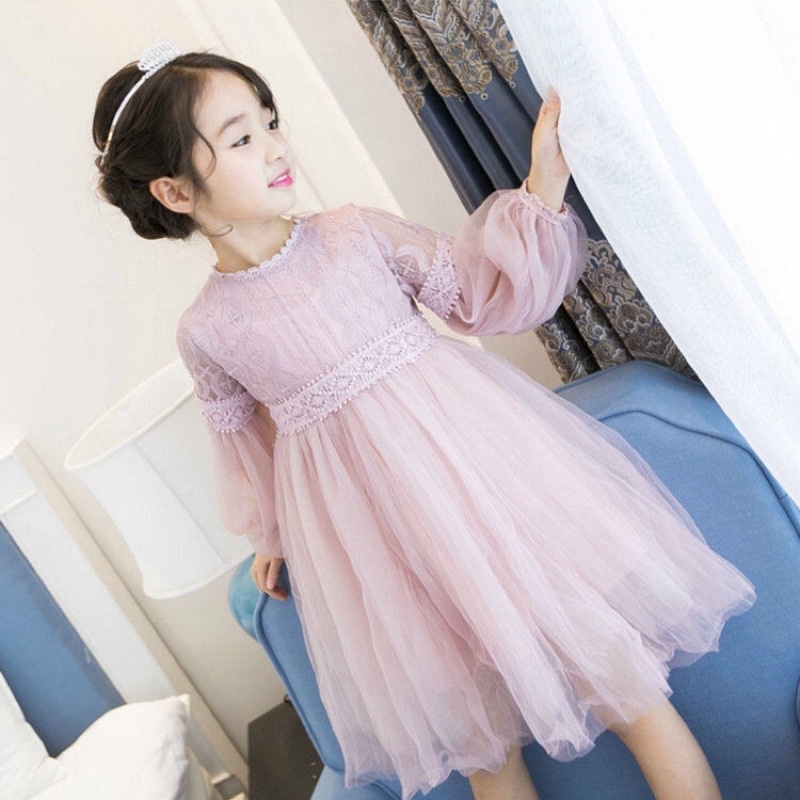 váy thu đông ren tay bồng tiểu thư Quảng Châu cho bé gái 12-33kg