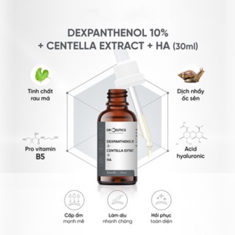 Tinh Chất Cấp Ẩm & Phục Hồi Dr.Ceutics Dexpanthenol 10% + Centella Extract + HA 30ml