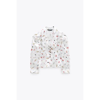 ÁO SƠ MI ZR NỮ SA TANH LỤA IN HỌA TIẾT TRẮNG - 8026/219