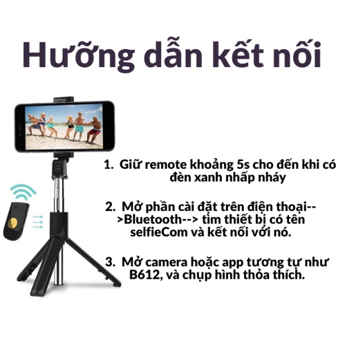 Gậy chụp ảnh Bluetooth có đèn led và 3 chân kê, chụp hình selfie điều khiển từ xa xoay nhiều góc độ Q07 [CEC Store]