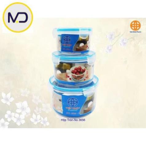 [Kho sỉ]  Bộ 3 Hộp Đựng Đồ Ăn Hình Tròn – hộp chia thực phẩm Việt Nhật 6536