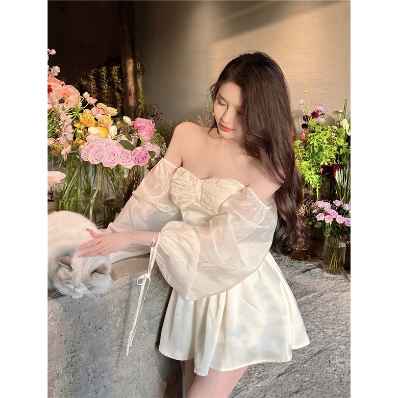 Váy xòe trễ vai cúp ngực