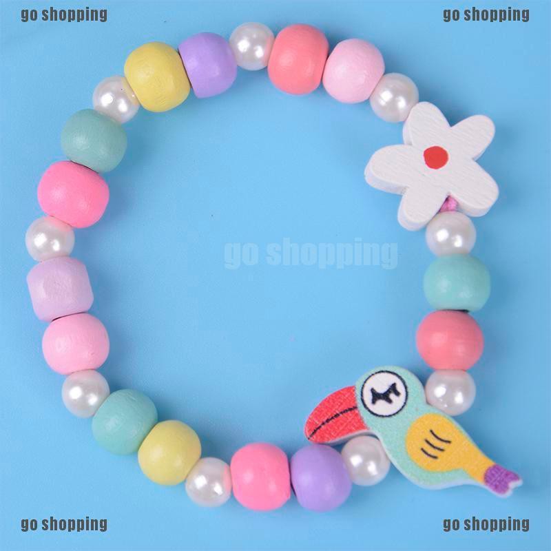 {go shopping}3Pcs Cartoon bird flower wood beads girls jewelry set kids children bracelet
