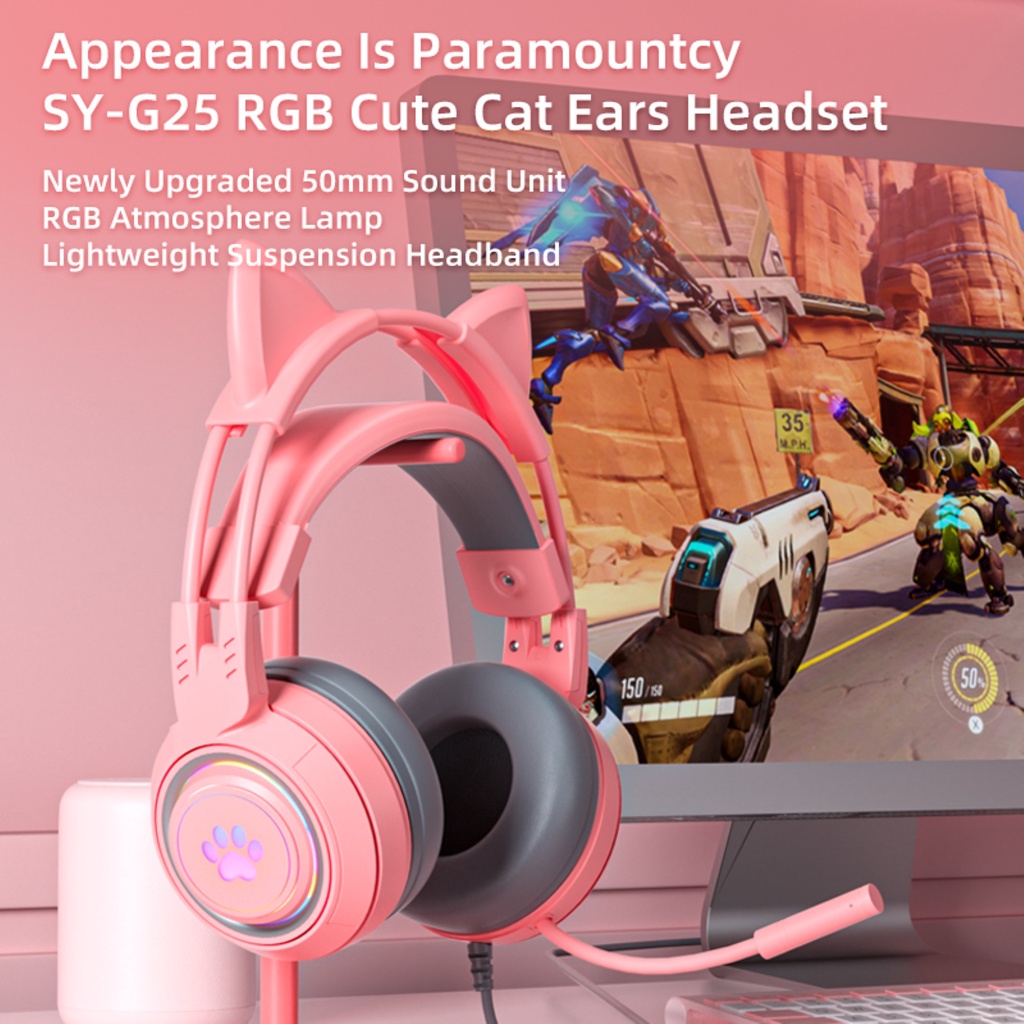 Tai Nghe Có Dây Sy-G25 RGB Đa Hướng Kèm Mic Hình Tai Mèo Dễ Thương