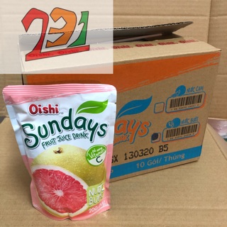[10 Túi x 200ml ] Hộp Nước Bưởi Đào Sundays Oishi
