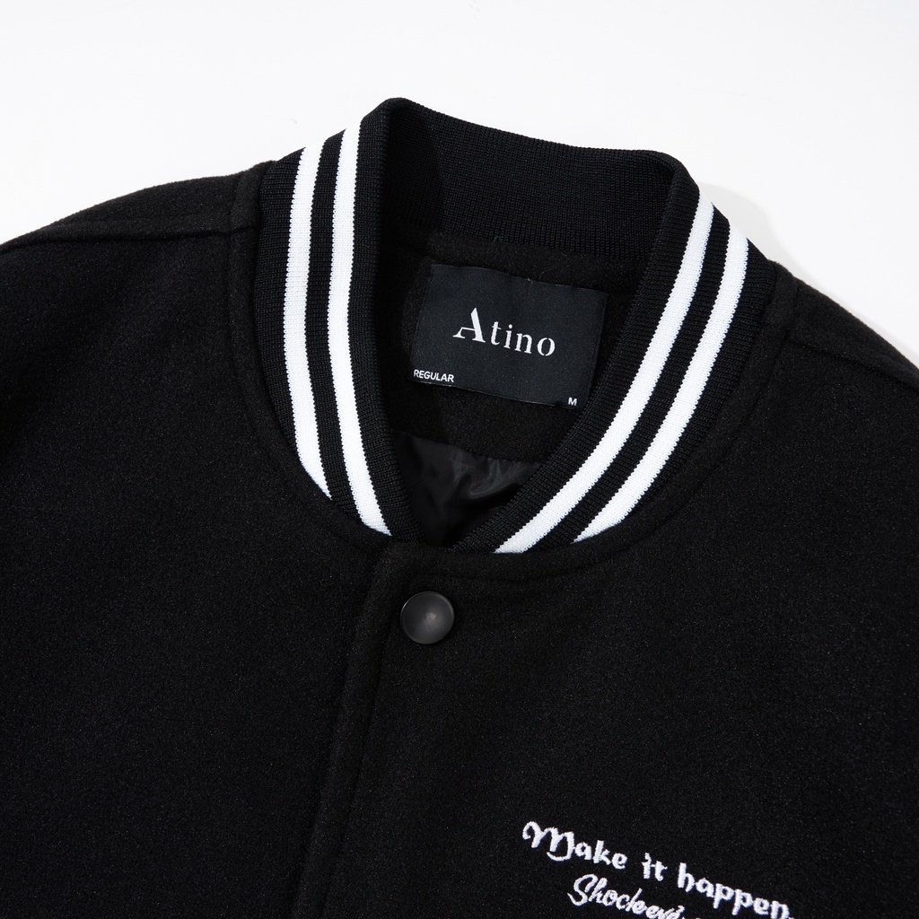 Áo Khoác Varsity MAKEIT ATINO Vải Dạ Mix Da PU Hàn Quốc Phong Cách Trẻ Trung Chuẩn Form Nam AD1.8999