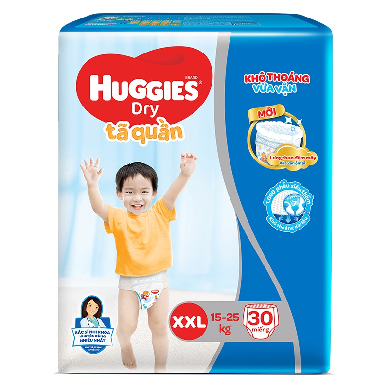 Tã Quần Huggies Dry Lưng Thun Đệm Mây Size XXL 30  bé trên 16kg (30 miếng)