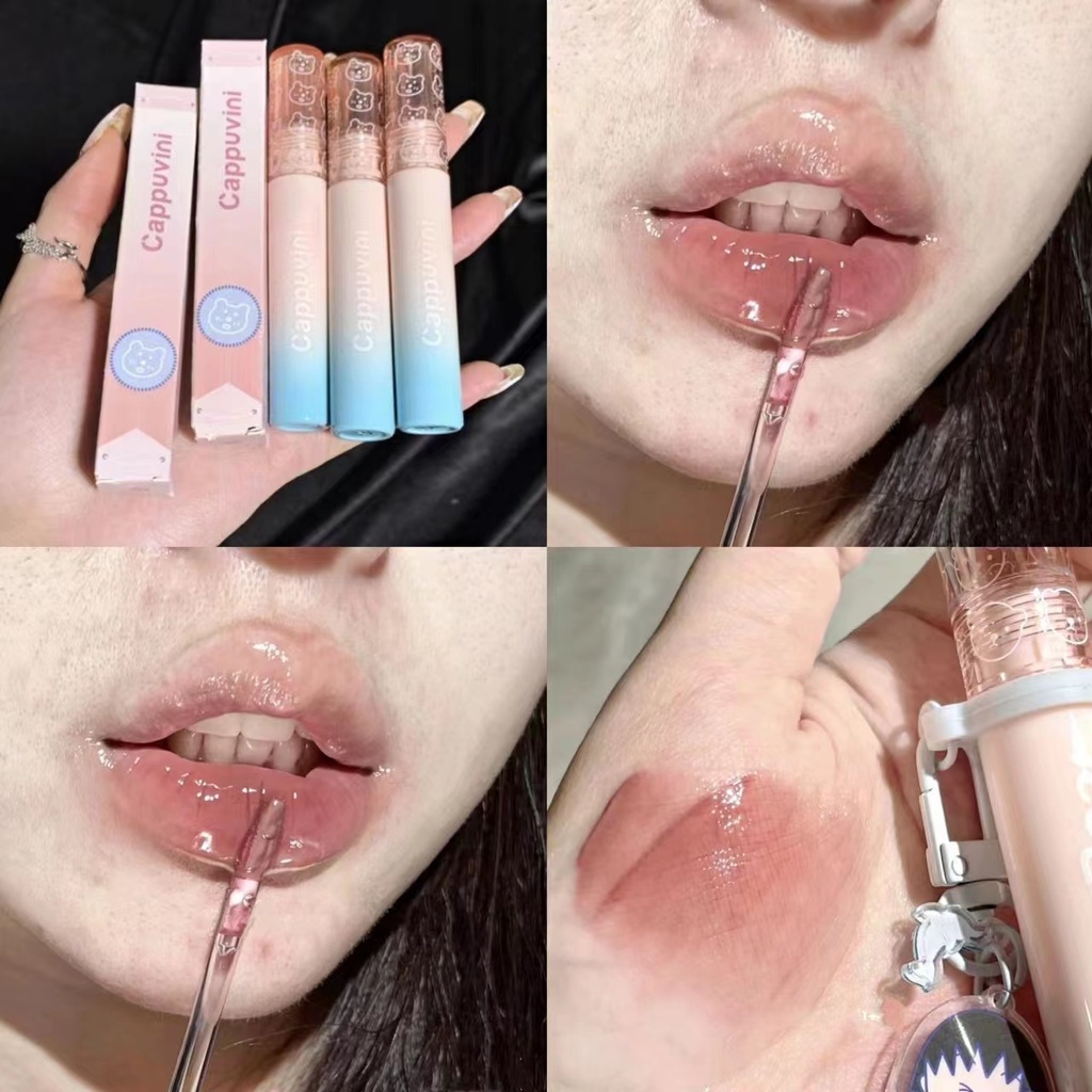 Son Kem Bóng Hiệu Ứng Gương Thiết Kế Vỏ Hình Gấu Xanh Dương Thương Hiệu Cappuvini