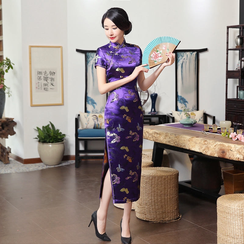 Summer Chinese Traditional Qipao Long Cheongsam Slim Floral Evening Dresses Women Dress