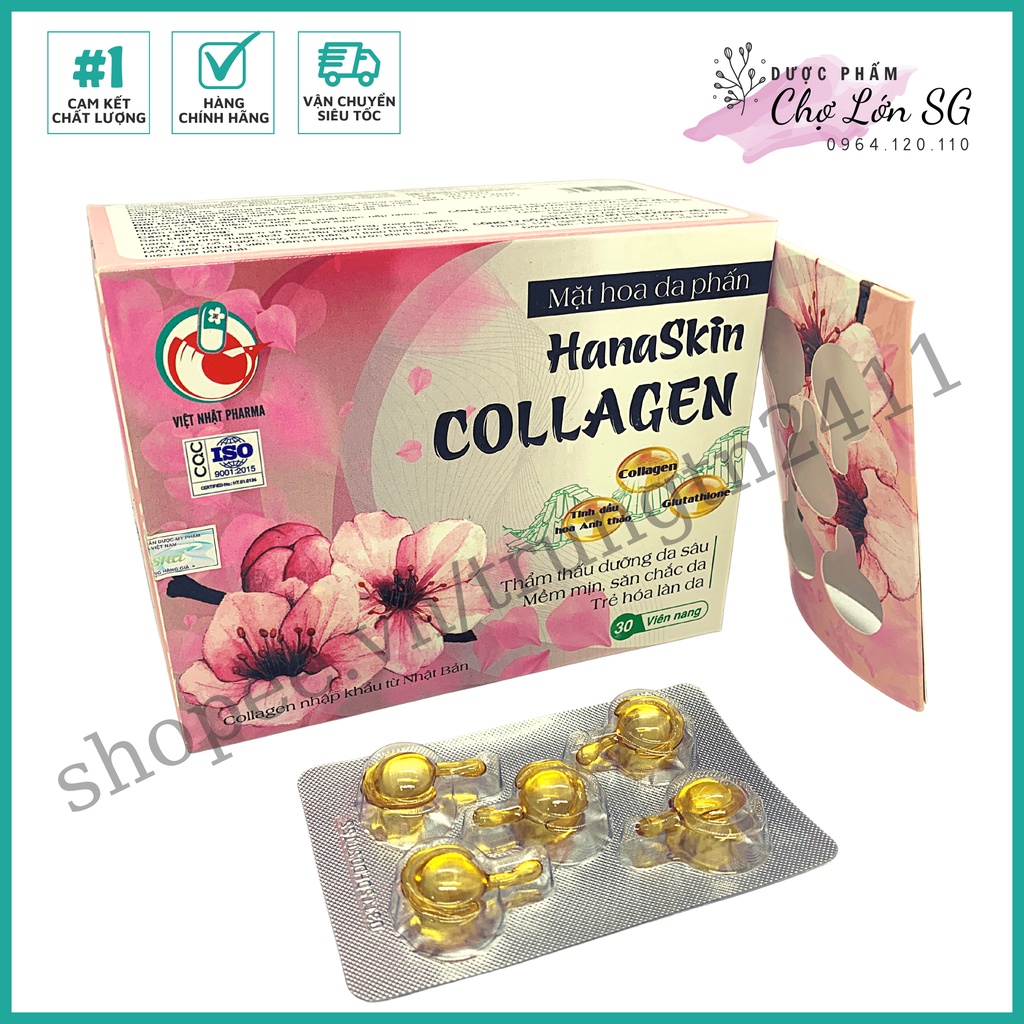 [CHÍNH HÃNG] Viên bôi dưỡng da Collagen Hana Skin Collagen Mặt Hoa Da Phấn – hộp 30 viên