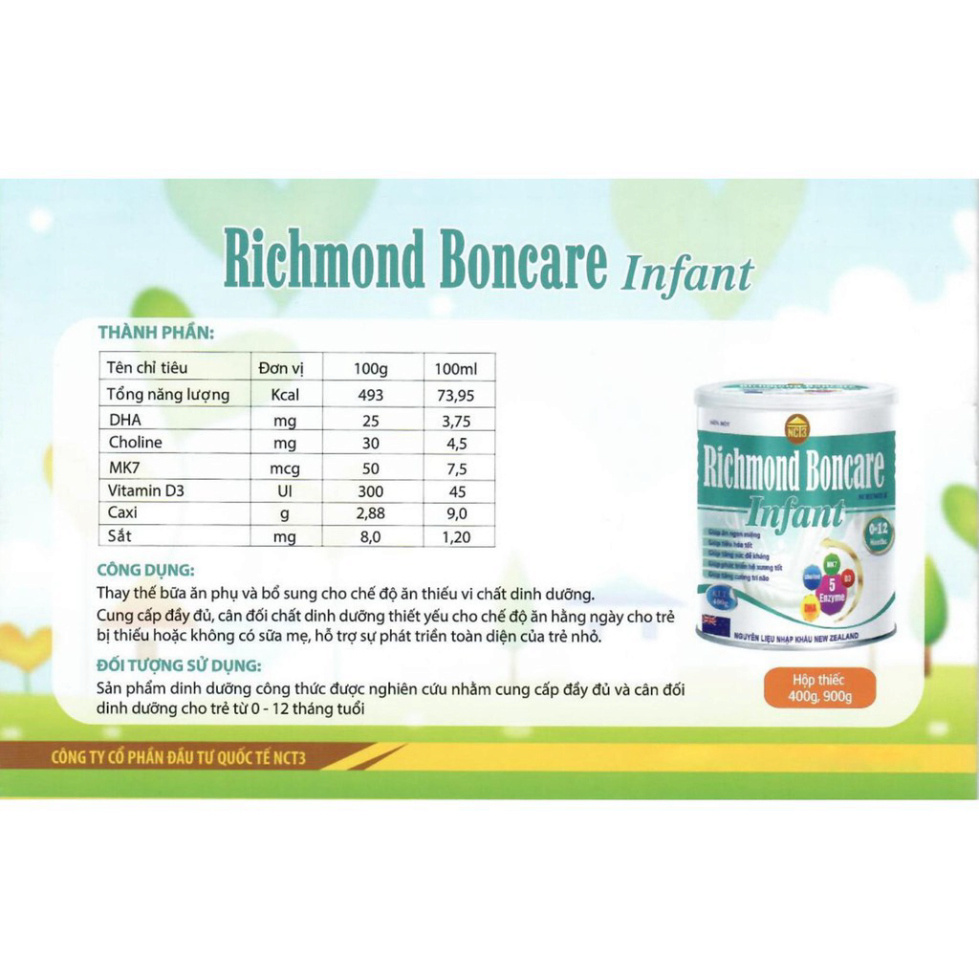 SỮA CHO TRẺ SƠ SINH CAO CẤP - RICHMOND BONCARE INFANT(400g) ( Hàng chính hãng công ty NCT3 ) .