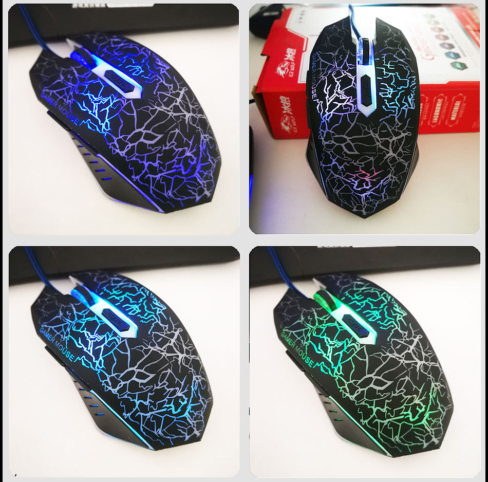 6 Buttons Crack Aggravated Colorful Backlight Game Mouse Luminous Wired USB Port Optical Gaming Mouse For PC Laptop