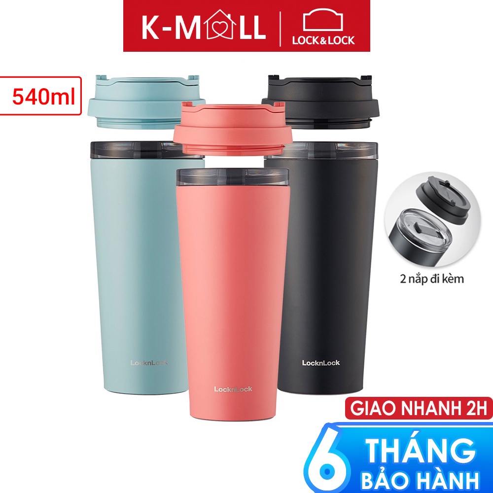 Ly giữ nhiệt Lock&Lock New Clip Tumbler 540ml LHC4279 có 2 nắp khác nhau đế silicone chống trượt - K-MALL