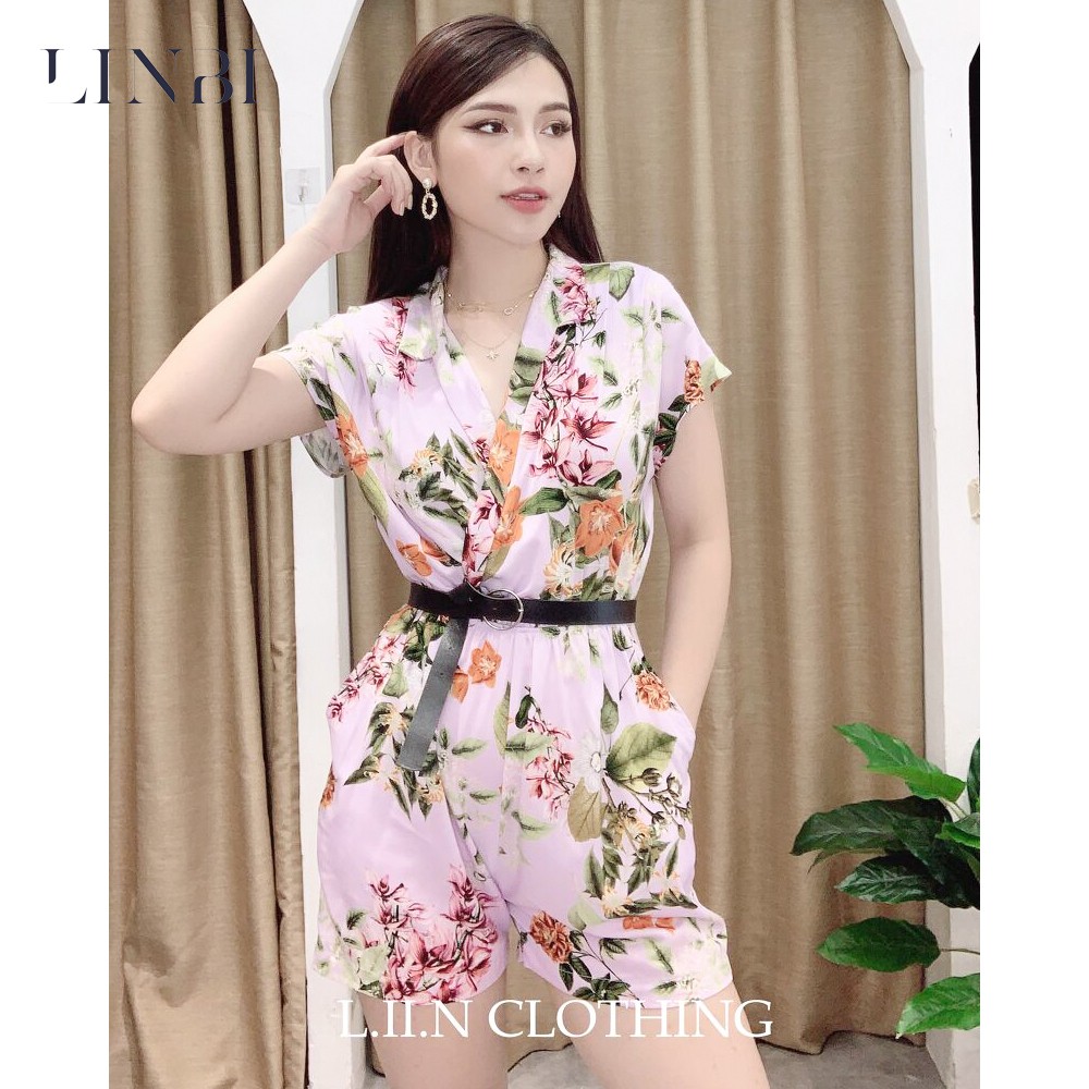 Jumpsuit nữ dáng ngắn LIIN CLOTHING chất lụa cao cấp thoáng mát, họa tiết hoa lá cực xinh, sành điệu JS0034