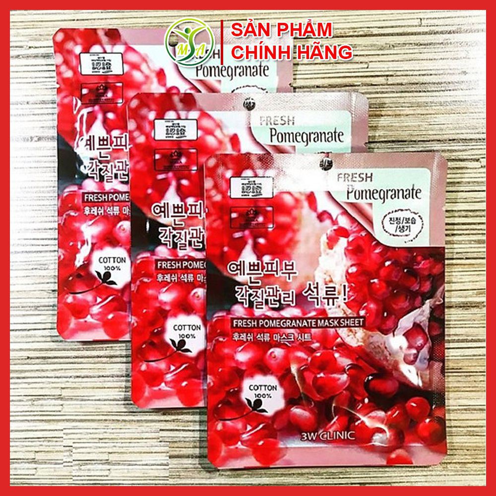 [CHÍNH HÃNG] Combo 10 mặt nạ giấy dưỡng da lựu đỏ 3W Clinic Pomegranate Mask Sheet - mẫu mới nhất năm 2020