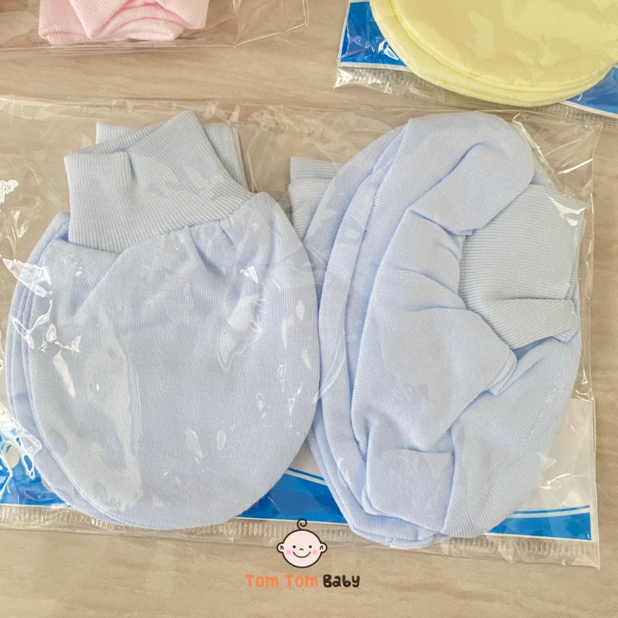 Bộ (1 bộ) bao tay, bao chân Màu Bo Gấu JOU cho bé sơ sinh - Chất vải cotton 100% mềm, mịn, bo mềm